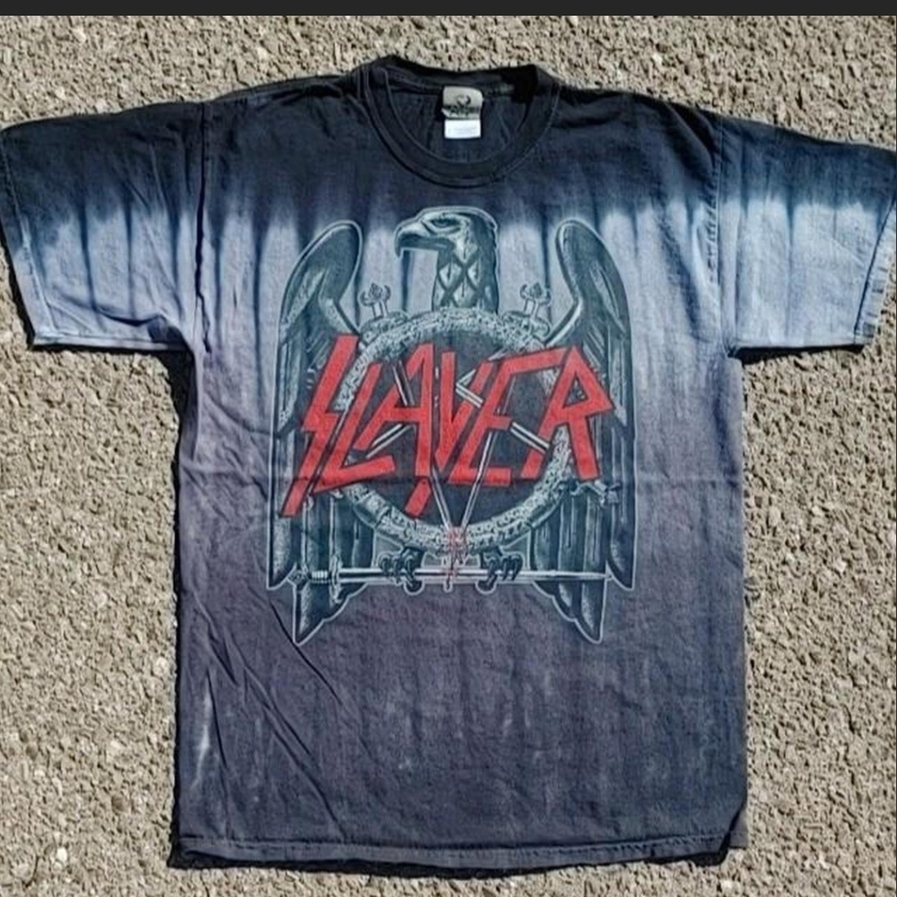 Vtg 2010 Slayer Eagle Tie Dye Liquid Blue T-Shirt Large Metal Band Tee Iron Eagl